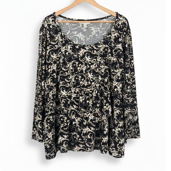 Dressbarn Women 3X Artsy Maximalist Boho Whimsigoth Abstract Ruffle Tunic Blouse - Picture 1 of 12